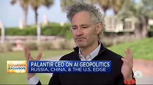 Screenshot from NBC News segment with the Palantir CEO on AI Geopolitics